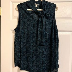 Dark hunter green top with bow tie at neck